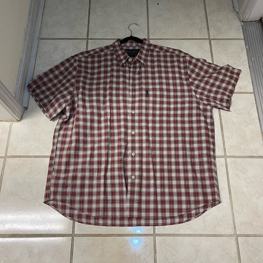 Abercrombie & Fitch Button Shirt Mens Extra LargePlaid 100% Cotton Short Sleeve